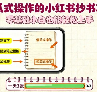 傻瓜式操作的小红书抄书项目，会复制粘贴就行，零基础小白也能一天3张