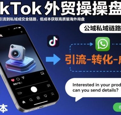 TikTok外贸操盘手，打通公域引流到私域成交全链路，低成本获取高质量海外询盘