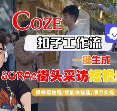 Coze扣子智能体工作流一键生成“SORA2街头采访“短视频，全流程保姆级教学