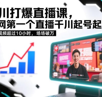 千川打爆直播课，全网第一个直播千川起号录屏实战的，实战视频超过10小时，场场破万