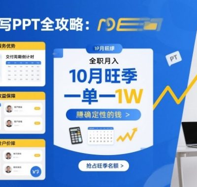 AI代写PPT全攻略，10月旺季，一单一结，全职月入1W，賺确定性的钱