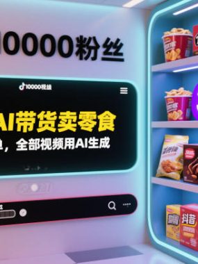 抖音AI带货卖零食，操作简单，全部视频用AI生成，一万粉丝，卖了3.2W单