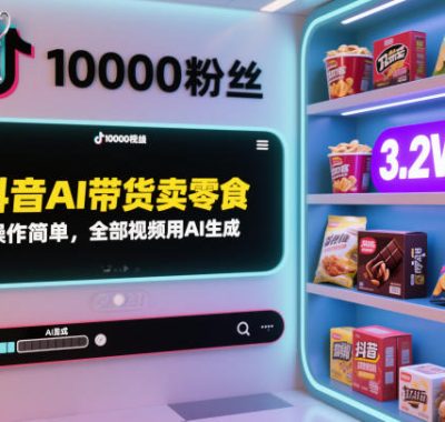 抖音AI带货卖零食，操作简单，全部视频用AI生成，一万粉丝，卖了3.2W单