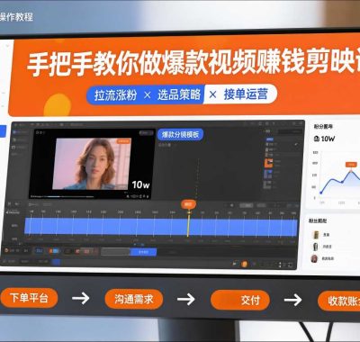 手把手教你做爆款视频赚钱剪映课，手把手教学拉流涨粉、选品策略和接单运营（更新2026）