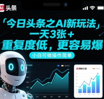今日头条之AI新玩法，一天3张+，重复度低，更容易爆，小白可做操作简单