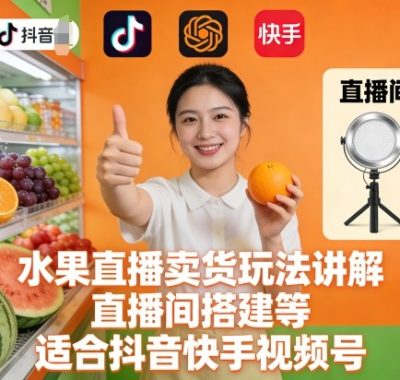 水果直播卖货玩法讲解、直播间搭建等，适合抖音快手视频号