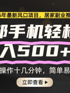 26年居家副业首选，一部手机轻松日入500+，长期稳定可做