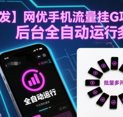 【首发】网优手机流量挂G项目，后台全自动运行，可无限批量多开【揭秘】