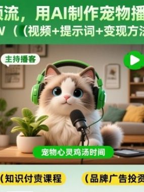 宠物赛道新顶流，用AI制作宠物播客短视频，1周涨粉2W（视频+提示词+变现方法）