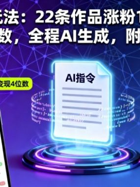抖音热门玩法：22条作品涨粉11W单条视频变现4位数，全程AI生成，附详细AI指令