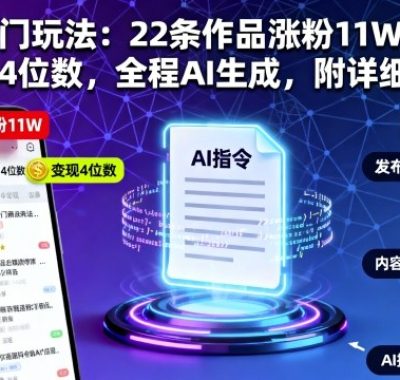 抖音热门玩法：22条作品涨粉11W单条视频变现4位数，全程AI生成，附详细AI指令