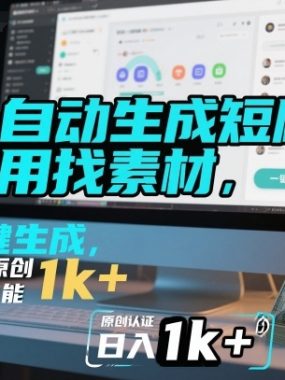 全自动生成短剧，不用找素材，不用剪辑，一键生成，秒过原创，小白也能轻松日入1k+【揭秘】