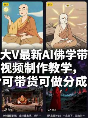 抖音某大V最新AI佛学带货项目，AI劝善视频制作教学，可涨粉可带货可做分成