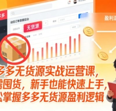 拼多多无货源实战运营课，无需囤货，新手也能快速上手，轻松掌握多多无货源盈利逻辑
