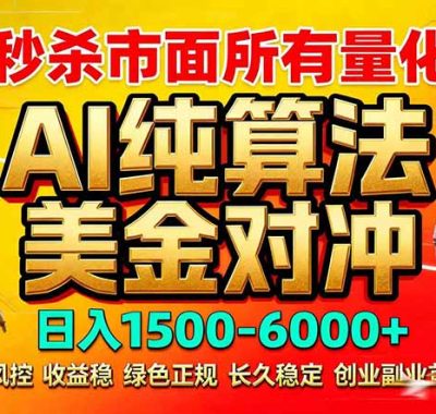 2026全网首发黑马项目，AI美金算法对冲，日入2000-6000+，稳定长效0风险，彻底告别996死工资