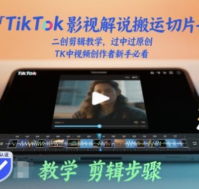 TikTok影视解说搬运切片+二创剪辑教学，过中过原创，TK中视频创作者新手必看