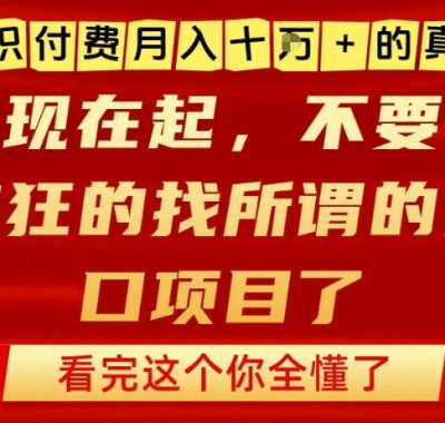 知识付费月入10个W的真相，做网创项目这一个就够了，不要再疯狂的找所谓的风口项目【揭秘】