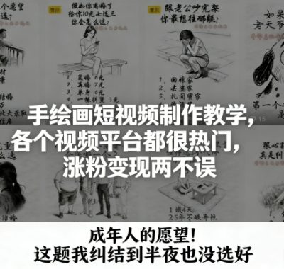 手绘画短视频制作教学，各个视频平台都很热门，涨粉变现两不误