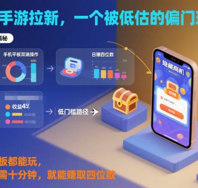 抖音手游拉新，一个被低估的偏门玩法！手机平板都能玩，每天只需十分钟，就能賺取四位数【揭秘】