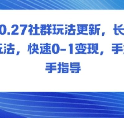 社群玩法更新，长期玩法，快速0-1变现，手把手指导