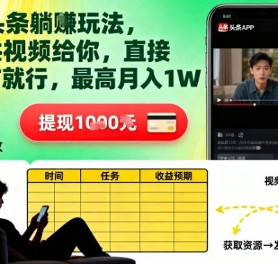 AI头条躺賺玩法,提供视频给你,直接发布就行,最高月入1W+【揭秘】
