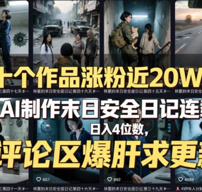 十个作品涨粉近20W！用AI制作末日安全日记连载，日入4位数，评论区爆肝求更新（附详细步骤）