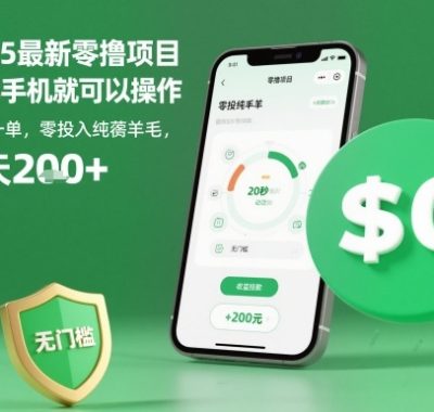 2025最新零撸项目，一部手机就可以操作，20秒一单，零投入纯薅羊毛，无门槛，一天200+【揭秘】