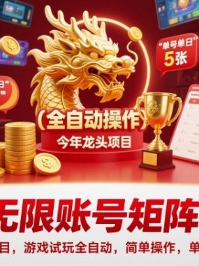无限账号矩阵！今年龙头项目，游戏试玩全自动，简单操作，单号单日5张【揭秘】