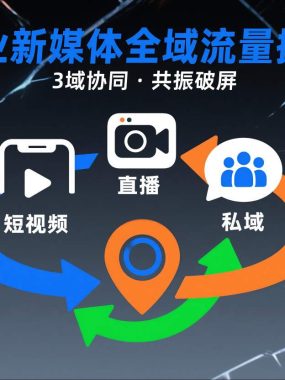 短视频全域商业模式，企业新媒体全域流量掘金，3域协同，共振破屏，短视频-直播-私域-地域