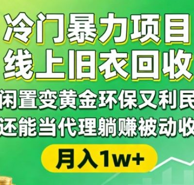 冷门暴力项目，线上旧衣回收，闲置变黄金环保又利民，还能当代理躺賺被动收入，变现+精准引流全流程