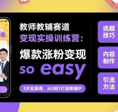 教师教辅赛道变现实操训练营，爆款涨粉变现so easy