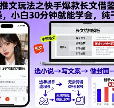 小说推文玩法之快手爆款长文借鉴起号实操，小白30分钟就能学会，纯干货