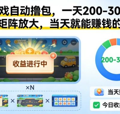 小游戏自动撸包，一天200-300+，可矩阵放大，当天就能賺钱的副业【揭秘】