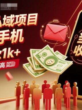 暴利私域项目1人1手机，当天收款1k+，需求人群占比高，当天就能见到钱