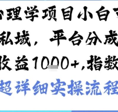AI+心理学项目，小白可做，变现渠道多【带货，私域，平台分成，收徒】单日收益1k