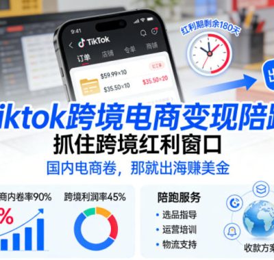 Tiktok跨境电商变现陪跑，抓住跨境红利窗口，国内电商卷，那就出海賺美金