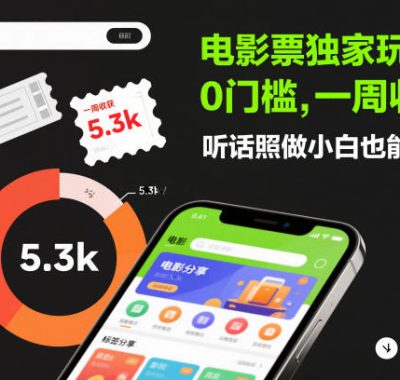 电影票独家玩法！0门槛，一周收获5.3k，听话照做小白也能落地【揭秘】