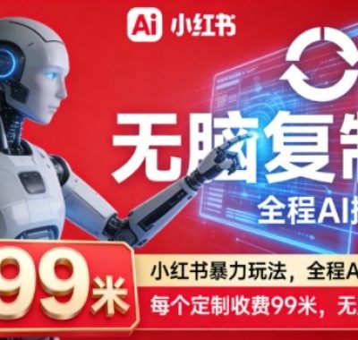 小红书暴力玩法，全程AI操作，每个定制收费99米，无脑复制