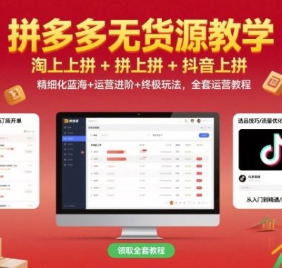 拼多多无货源教学，淘上拼+拼上拼+抖上拼，精细化蓝海+运营进阶+终极玩法，全套运营教程
