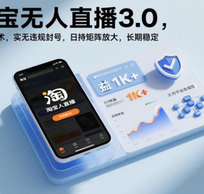 淘宝无人直播3.0，独家技术，实无违规封号，日收益1k+，支持矩阵放大，长期稳定【揭秘】