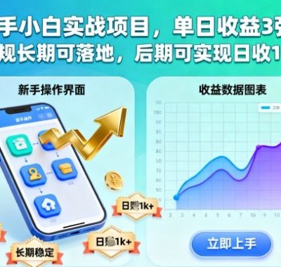 新手小白实战项目，单日收益3张+，正规长期可落地，后期可实现日收1k+【揭秘】