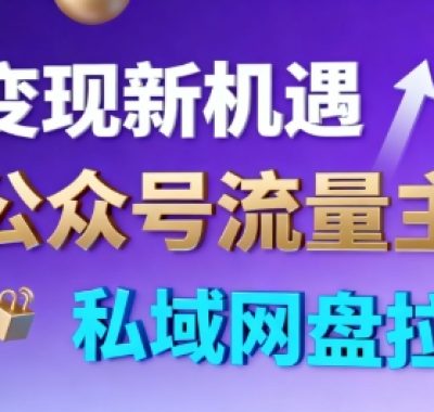 公众号流量主+私域网盘拉新，多方式变现，简单易上手，当天就有收益