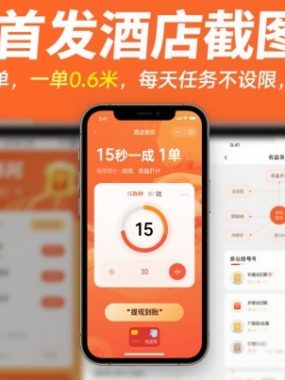 全网首发酒店截图任务，15秒做完一单，一单0.6米，每天任务不设限，矩阵操作日入3张【揭秘】