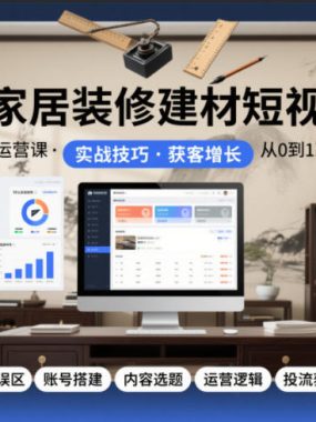 泛家居装修建材短视频精细化运营课，运营误区+账号搭建+内容选题+运营逻辑+投流获客