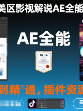 Tiktok美区影视解说AE全能实战课程：从安装到精通，插件资源全配套，TK影视解说必学