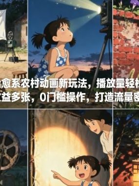 26年治愈系农村动画新玩法，播放量轻松破百万，日收益多张，0门槛操作，打造流量密码