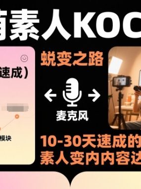 超萌素人KOC计划，10-30天速成的素人变内容达人实操课，适合想做短剧小说推文电商推广的素人入局