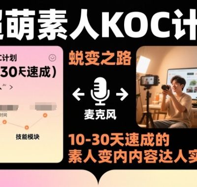 超萌素人KOC计划，10-30天速成的素人变内容达人实操课，适合想做短剧小说推文电商推广的素人入局