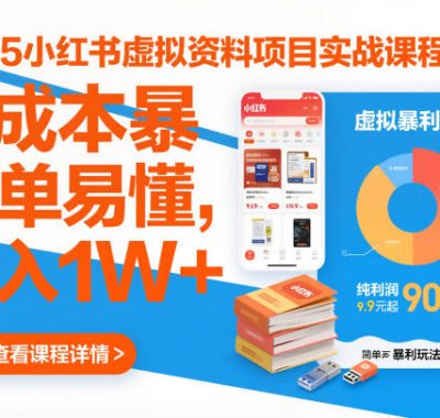 2025小红书虚拟资料项目实战课程，0成本暴利玩法，简单易懂，月入1W+