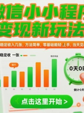微信小程序变现新玩法，每天稳定收入几张，方法简单，零基础也能轻松上手，当天见收益【揭秘】